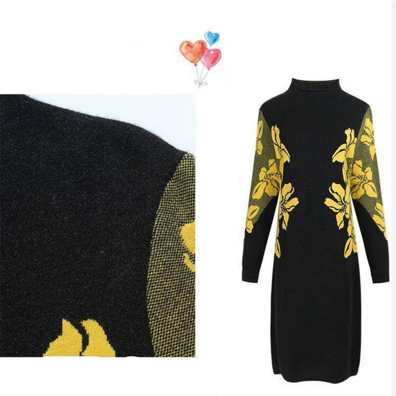 Pofulove fashion women's printed turtleneck plus velvet thick long-sleeved loose dress Plus size