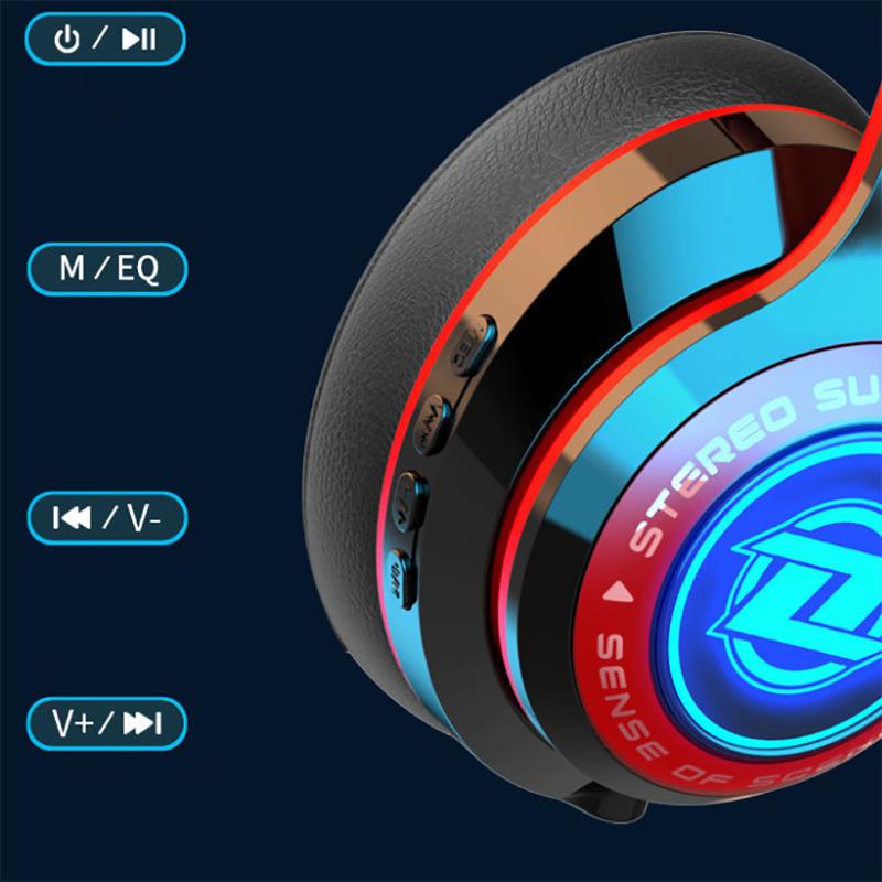 Luminous Bluetooth Headset Head-mounted Subwoofer Plug Cartoon Computer Mobile Phone Wireless Sports Game Headset Universal