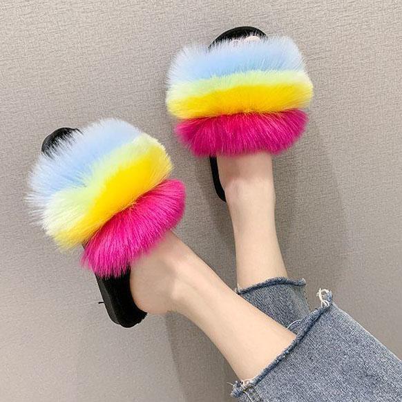 Women's Autumn and Winter Wool Slippers Female Versatile Anti-skid Flat Bottom Lovely Slippers Casual Household Slippers
