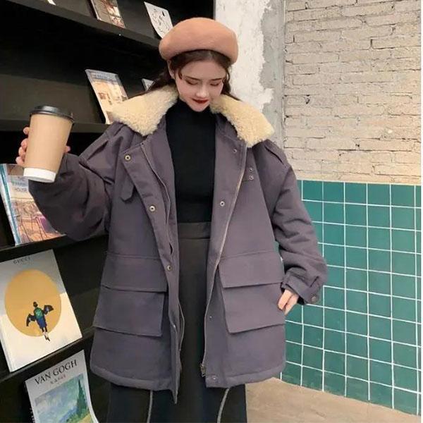 Winter All-match Cotton Jacket Women Thick Loose Lamb Wool Coat Tooling Cotton Coat