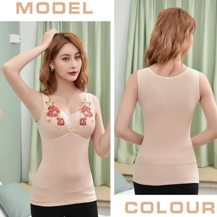Thermal Vest Women Winter Underwear Floral Tank Tops with Pad Slim Sleeveless Body Top Seamless Sexy Clothing Inner Wear