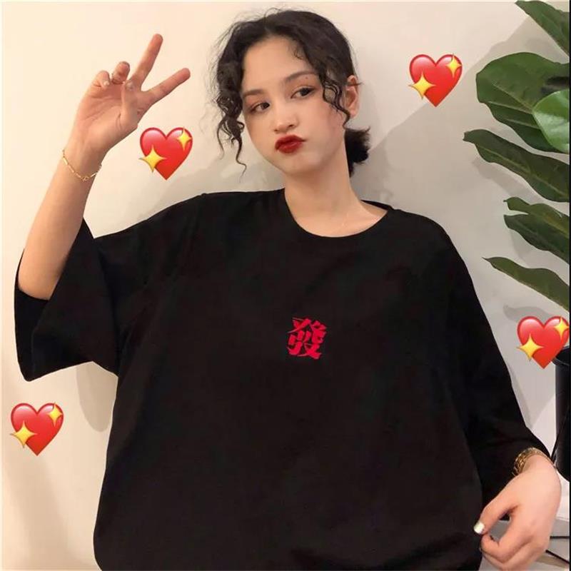 Womens Loose Polyester Fashion Summer T-shirt Round Neck Short-sleeve Basic Casual Tee