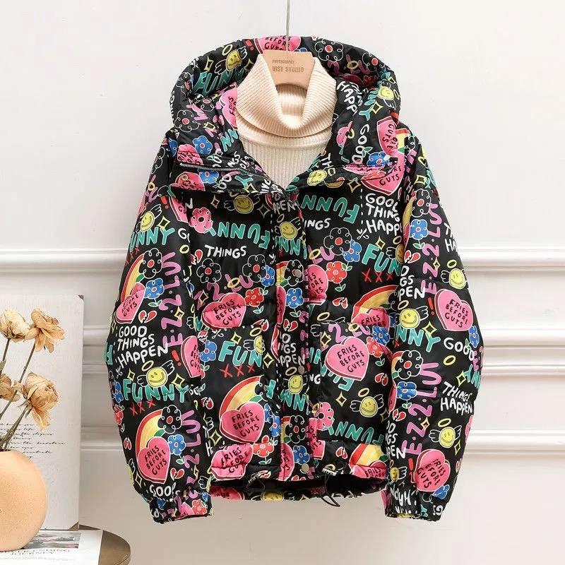 Winter Padded Jacket Women's Short Padded Jacket Printed Loose Bread Jacket Thick Fashion Jacket