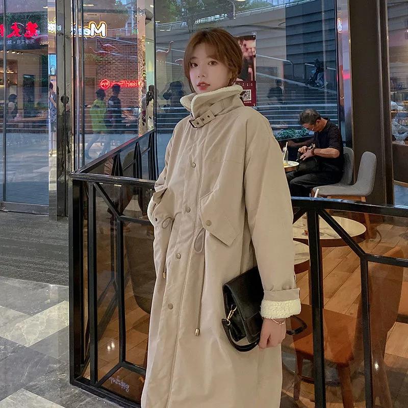 Lamb Velvet Padded Jacket Women's Length Over-knee Winter Korean Version Ins Hong Kong Wind Loose Plus Velvet Parka Padded Jacket