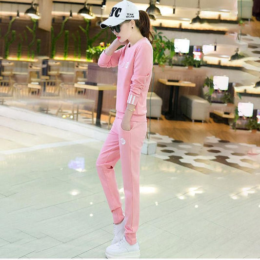 Sports Suit Women's Plus Size Long-sleeved Casual Wear Sweater Two-piece Round Neck Long-sleeved Top Loose-fitting Elastic Pants Casual Suit