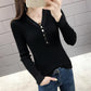 Autumn and Winter V-neck Knitted Bottoming Shirt, Short Long-sleeved Inner Sweater, Fashionable and Simple Female Top