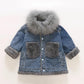 Girls Denim Warm Coat Winter Korean Children's Winter Clothes Fleece Padded Windproof Jacket