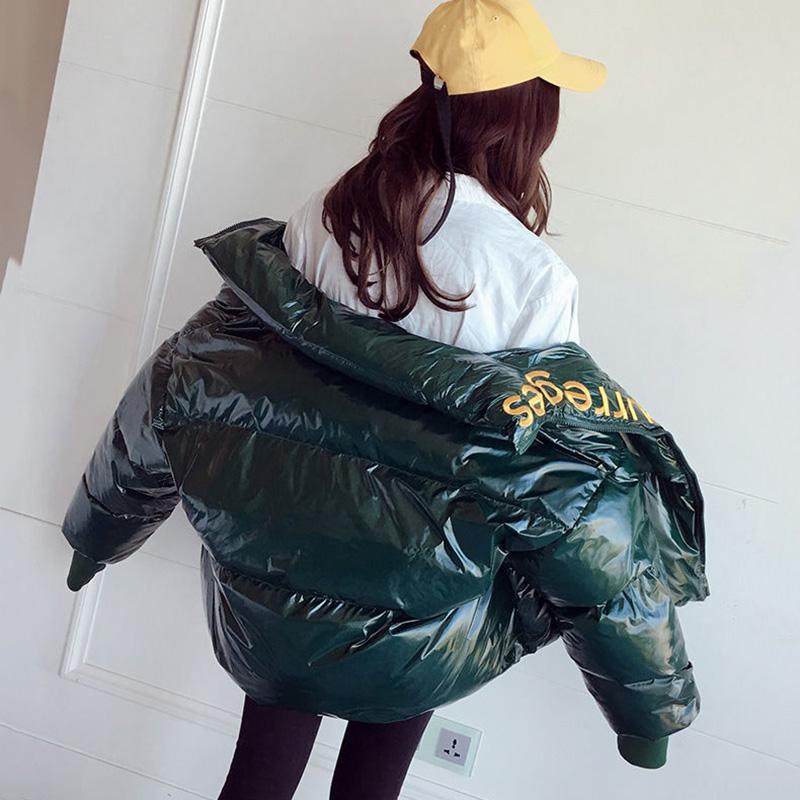 Thickened Shiny Cotton Jacket Women's Short Coat Loose Warm Cotton-padded Jacket Bread Jacket Stand-up Collar Without Hood Cotton Jacket