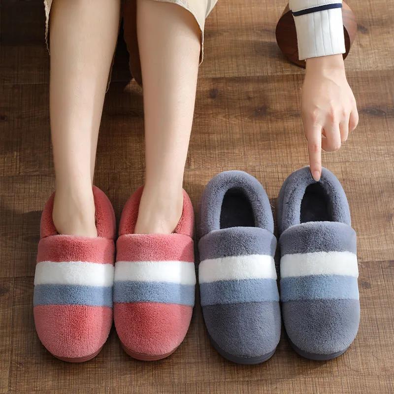 Winter Couple Thick-soled Non-slip Cotton Slippers Household Warmth Confinement Shoes Cute Cartoon Female Hair Drag
