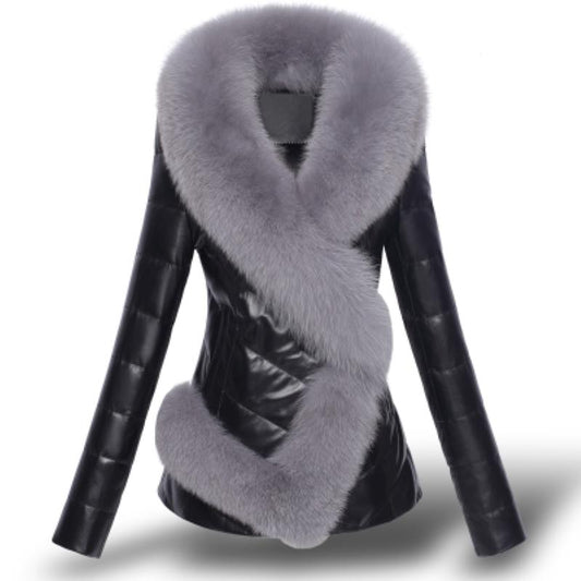 Winter Jacket Women Deerskin Plus Size Thick Coat Lapel Trench Jacket Solid Color