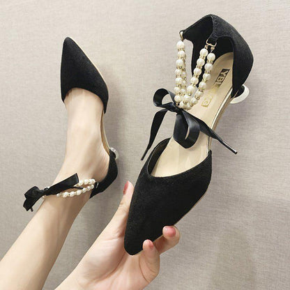 High Heels Female Stiletto Hollow Shoes Pointed Toe Spring and Summer All-match French Style Small High Heel Sandals Lace-up Single Shoes