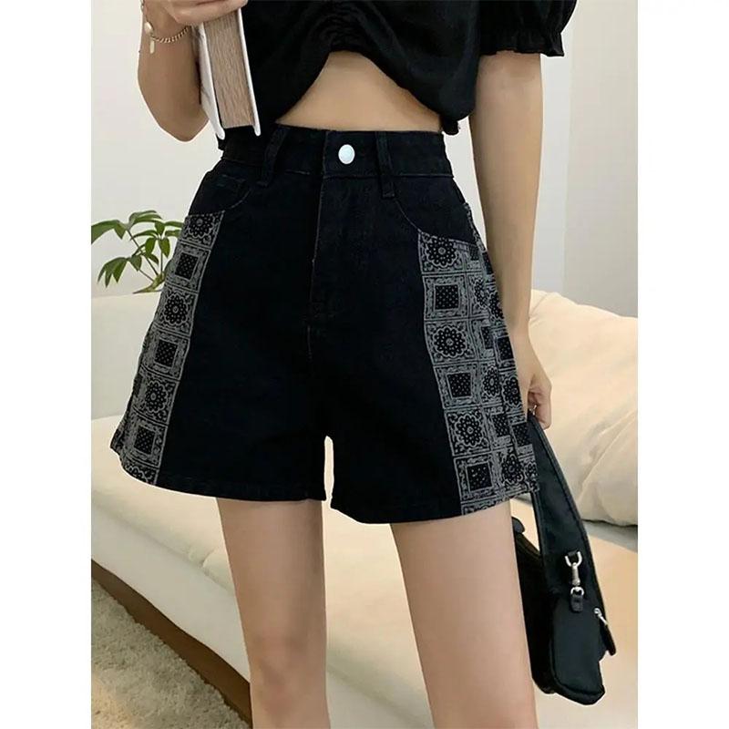 Women's Black Denim Shorts Summer Straight High-waisted Wide-leg Pants Plus Size Fat Girls Thin A-line Shorts