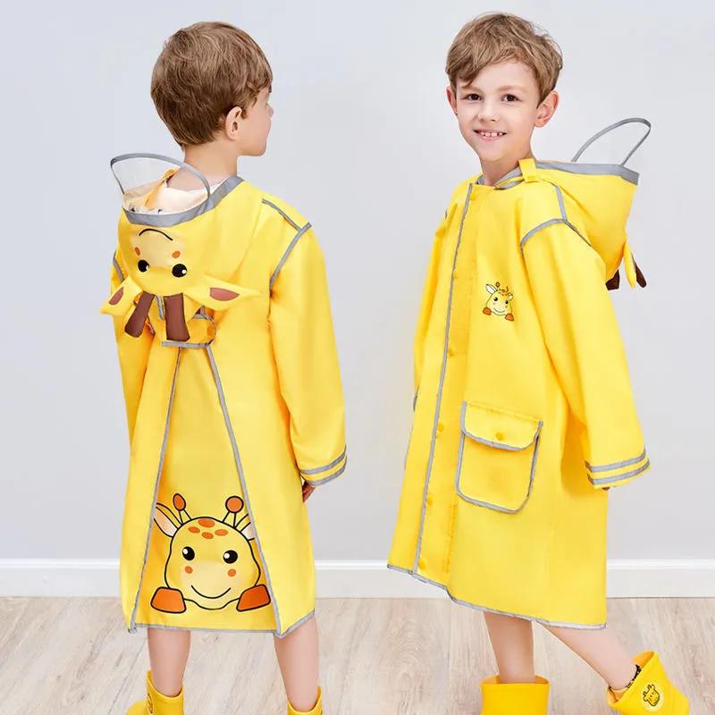 Kid Rain Coat Kawaii Cartoon Printed Raincoat Reflective Stripe Hooded Waterproof Clothes Boy Girl Windbreaker Windproof Rainweaer