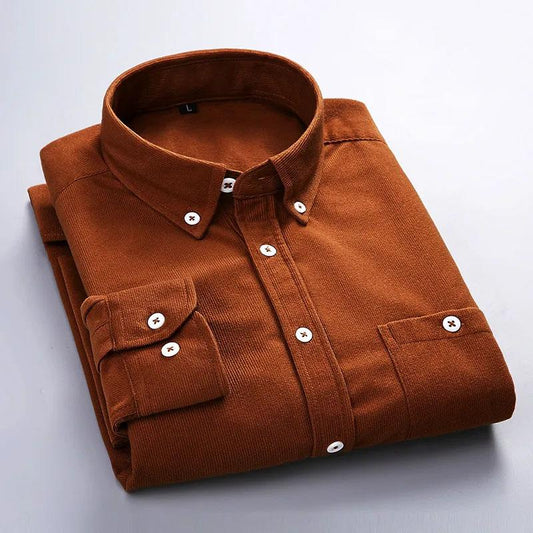 Corduroy Slim Fit Long Sleeve Shirt Men's Solid Color Casual Shirt Spring High Quality Pocket Lapel Shirt