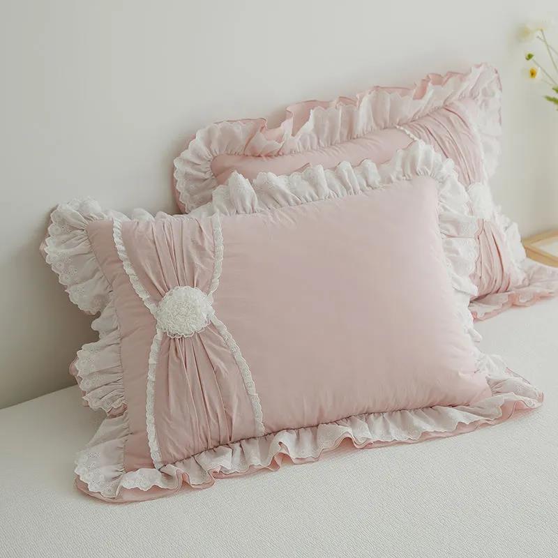 Two-pack Princess Lace Cotton Pillowcases Double Ruffle Pillowcases