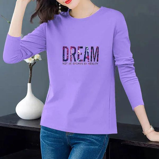 DREAM Print Pullover Spring Long-sleeved T-shirt Women Boutique Bottoming Shirt Casual Loose Shirt
