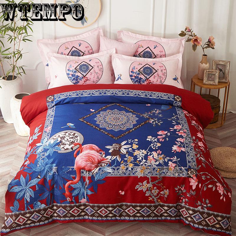 Fashion bed linens print bedding set Polyester Sheet Pillowcase Duvet Cover Sets Bedclothes