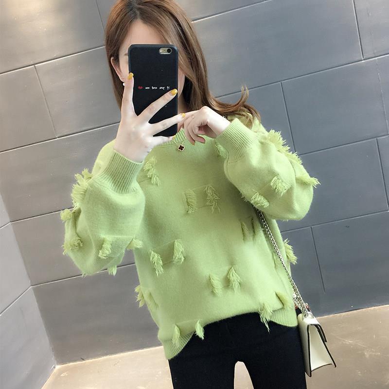 Autumn and Winter Tassel Knit Bottoming Shirt Round Neck Long Sleeve Loose Sweater All-match