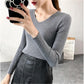 Autumn Winter V-neck Bottoming Shirt Sweater Women's Slim Was Thin Wild Pullover Sweater