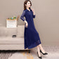 Summer Fashion Blue Plus Size Dress Vintage Print Mulberry Silk Midi Dress Elegant Women Bodycon Party Vestidos