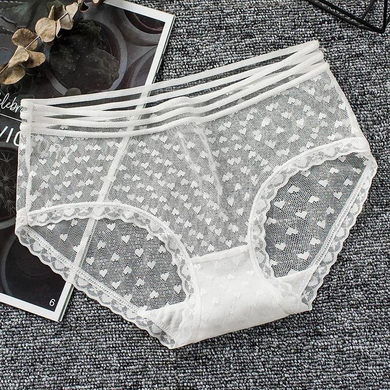 Lace Panties Women's Summer Mid-waist Seamless Hollow Transparent Sexy Ladies Large Size Thin