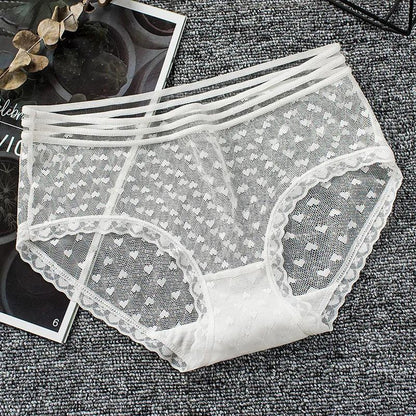 Lace Panties Women's Summer Mid-waist Seamless Hollow Transparent Sexy Ladies Large Size Thin