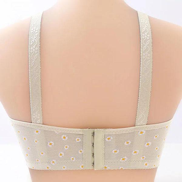 Full Cup Adjustable Underwear Plus Size Ladies Underwear Women's Comfort Bra Breathable Thin Daisy Print Bra