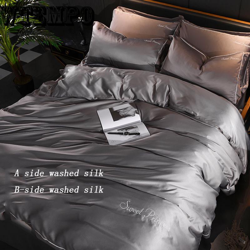 Bedding Washed Silk Nude Sleeping Four-piece European Solid Color