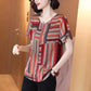Loose Casual Top Short-sleeved T-shirt Women's Hit Color Age Thinner Summer New Irregular Striped Top Cool and Breathable