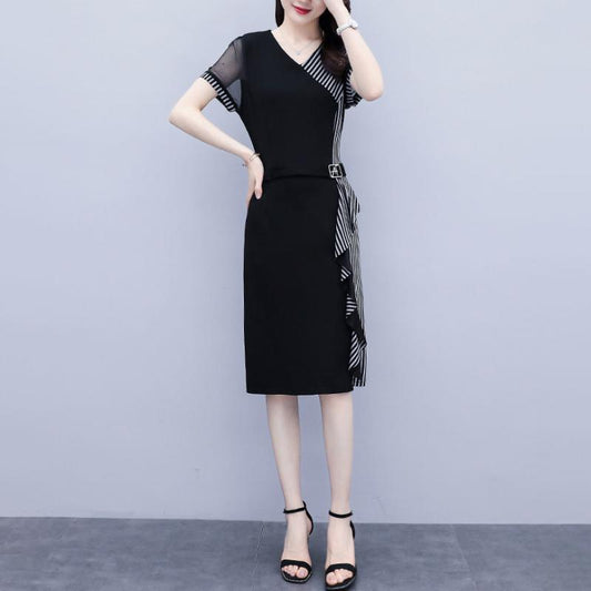 Black Dress Plus Size Women's Spring Summer New Style Temperament Covering Belly Waist Was Thinner Long Skirt