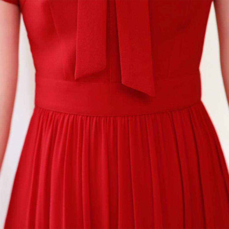 Women's Summer Skirt V-Neck Sweet Solid Color Tie Bow A-Line Dress