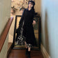 Women Sexy Floral Black Dresses Long Sleeve Dress with Irregular Stitching Spring and Autumn Dress