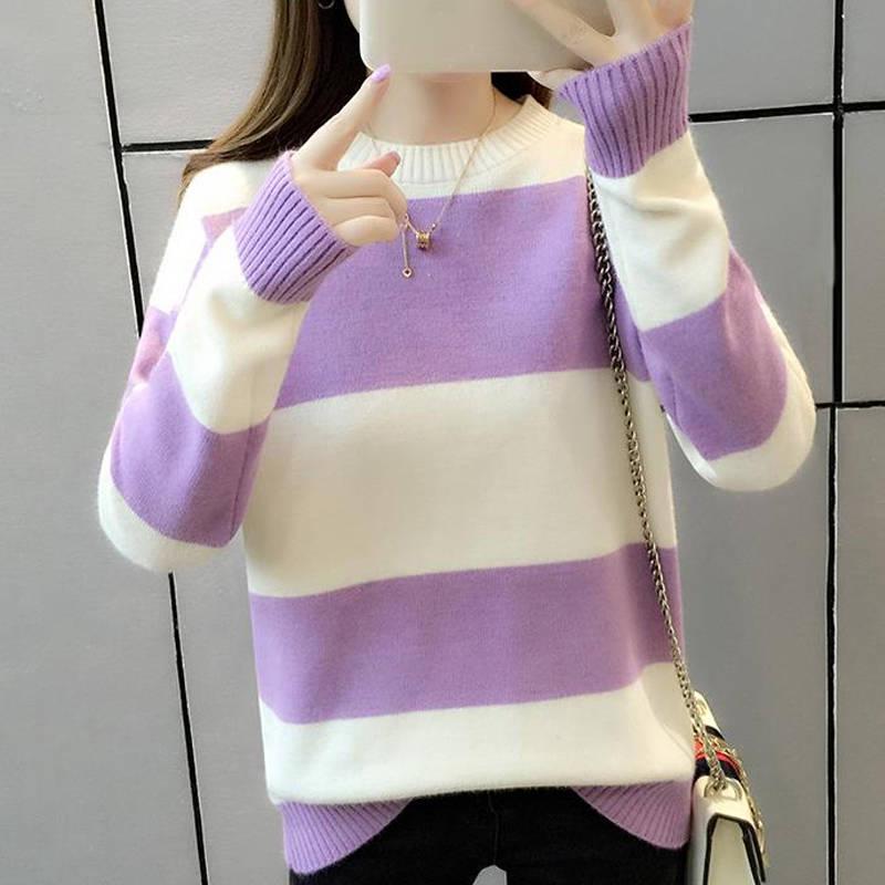 Women's Sweaters College Wind Candy Contrast Striped Sweater Female Korean Harajuku Clothing