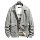 Casual Lapel Loose Jacket Men's Spring and Autumn Solid Color Suede Top Casual Warm Long-sleeved Zipper Jacket Men's