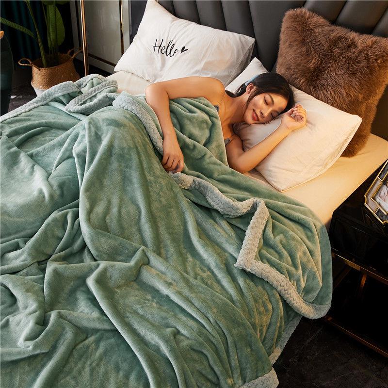 Pure Color Thick Milk Fleece Blanket Quilt Coral Fleece Autumn and Winter Flannel Blanket Plus Fleece Quilt Nap Blanket