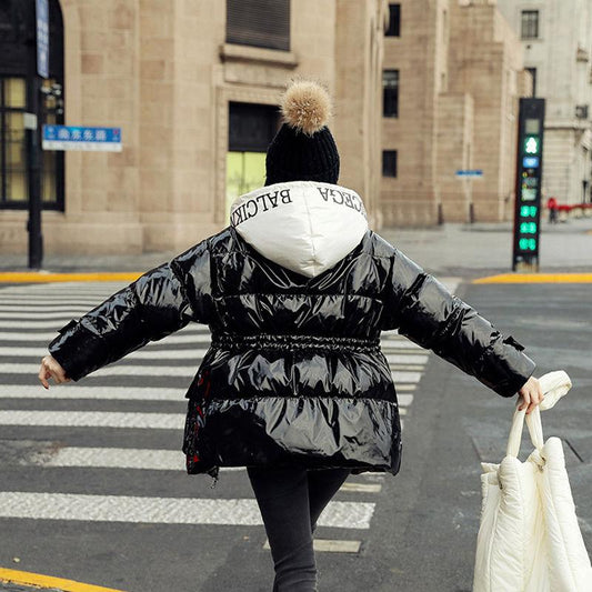Oversized Down Cotton Jacket, Ladies Winter Contrast Color Hooded Cotton Jacket, for Bread Jacket