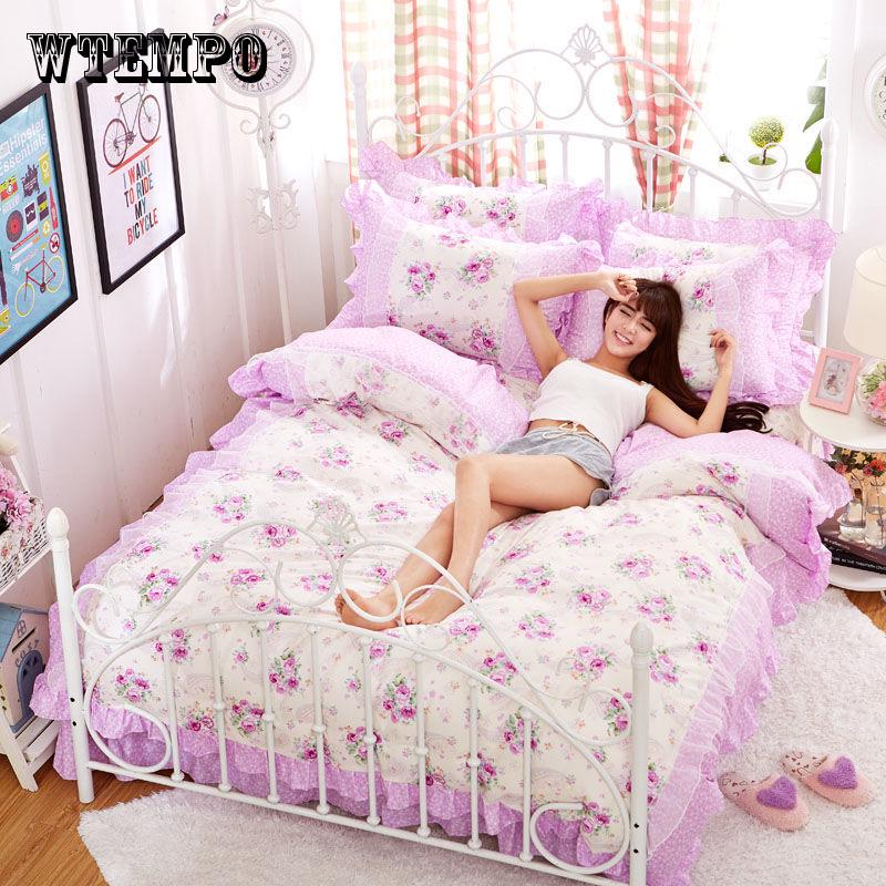 WTEMPO White Pink Lace Bedding Set Bedspread Beautiful Princess Style Kid Girls Twin Full Queen