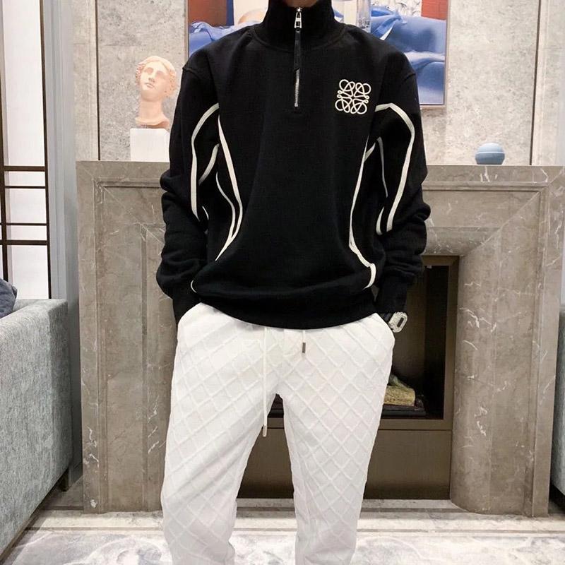 Spring High-neck Embroidery Men's Loose Version Half-zip Sweater Loose Large Size Student Middle-aged and Young Sweater