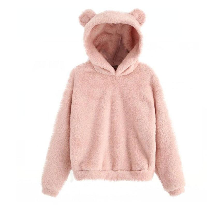 Cute Fluffy Rabbit Ears Hooded Sweater Autumn Solid Color Warm Sweater Plus Size Long-sleeved Pullove Sweatershirts