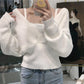Design Sense French Niche Waist Sleeves Are Thin, Fake Two-piece Clavicle Strapless Large Size Long-sleeved Sweater Women's Blouse