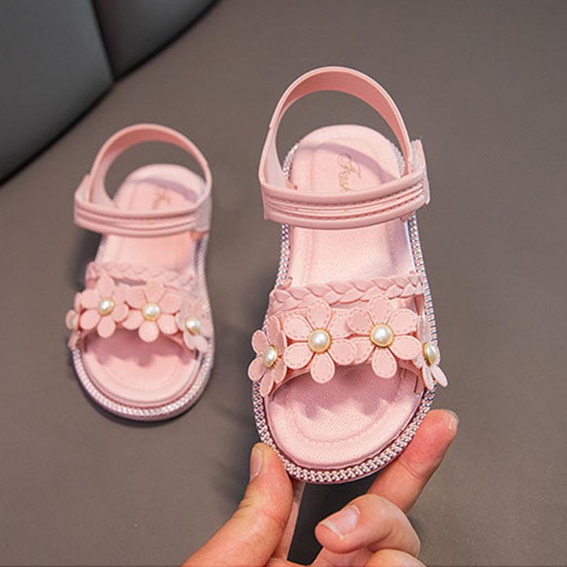 Sandals Girls Kids Sandals Princess Sweet Flower Children Summer Beach ShoesBrand New Soft Sweet Floral with Pearl
