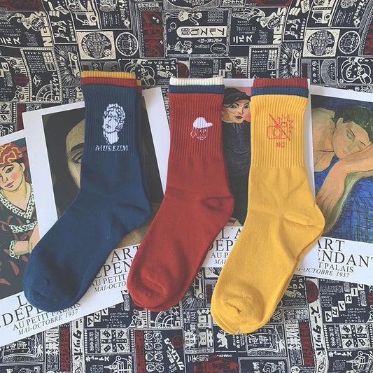 Abstract Graffiti Stockings Men's Trend Personality Stockings Retro Street Three Pairs of Cotton Socks
