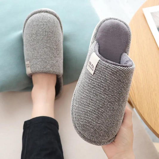 Autumn Winter Home Warm Plush Cotton Slippers Men's Simple Home Bedroom Anti-skid Thick Sole Cotton Slippers
