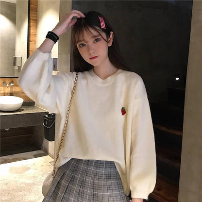 Winter Women Candy-colored Warm Pullover Sweater Girl Round Neck Loose Bottoming Shirt Top