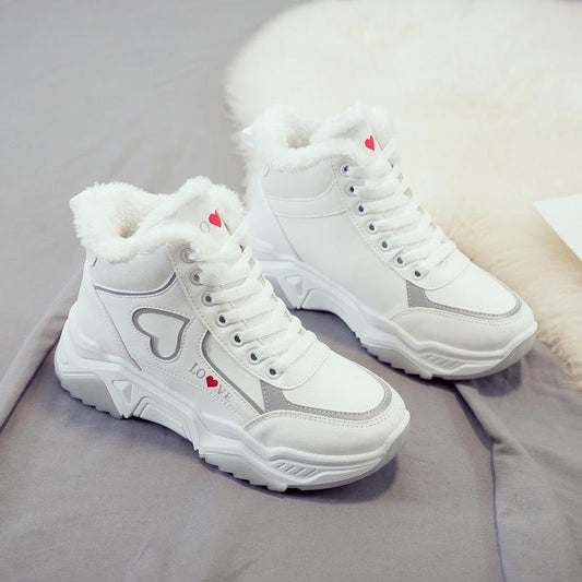Winter Women High Top Sneakers Love Woman Plush Velvet Warm Casual Shoes Female Platform Sport Shoes