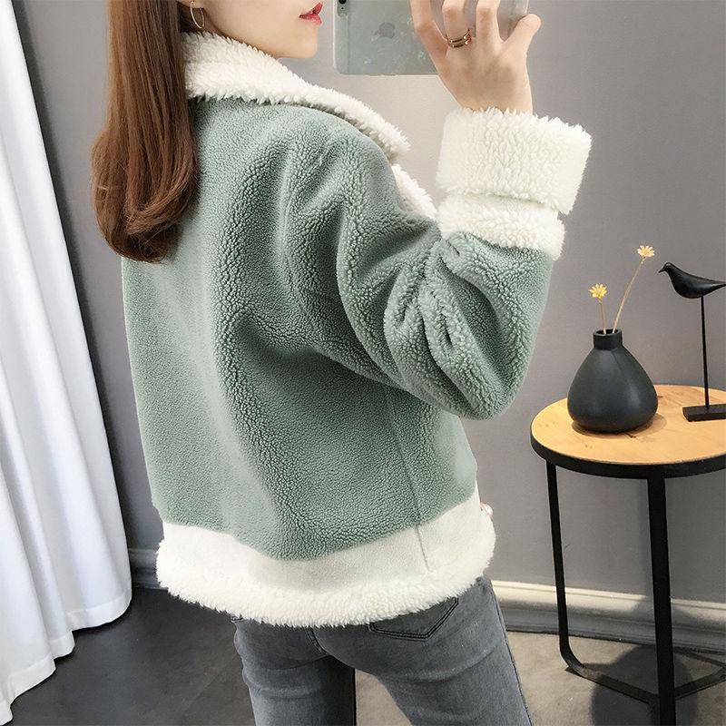 Women's autumn and winter clothing lamb wool coat women's short loose large size woolen coat women