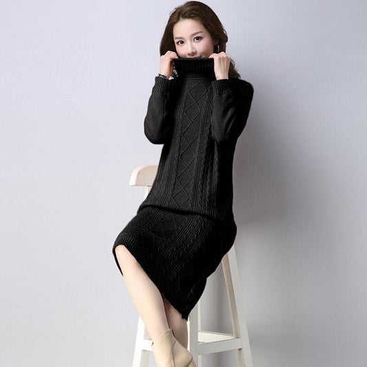 Sweater Women Pullover Turtleneck Sweater Dresses for Women Warm Casual Turtleneck Knitted Dresses