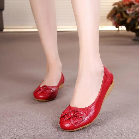 First Layer Cowhide Women Shoes Flat Mother Shoes Large Size Single Shoes Women Leather Peas Shoes Women Soft Soles