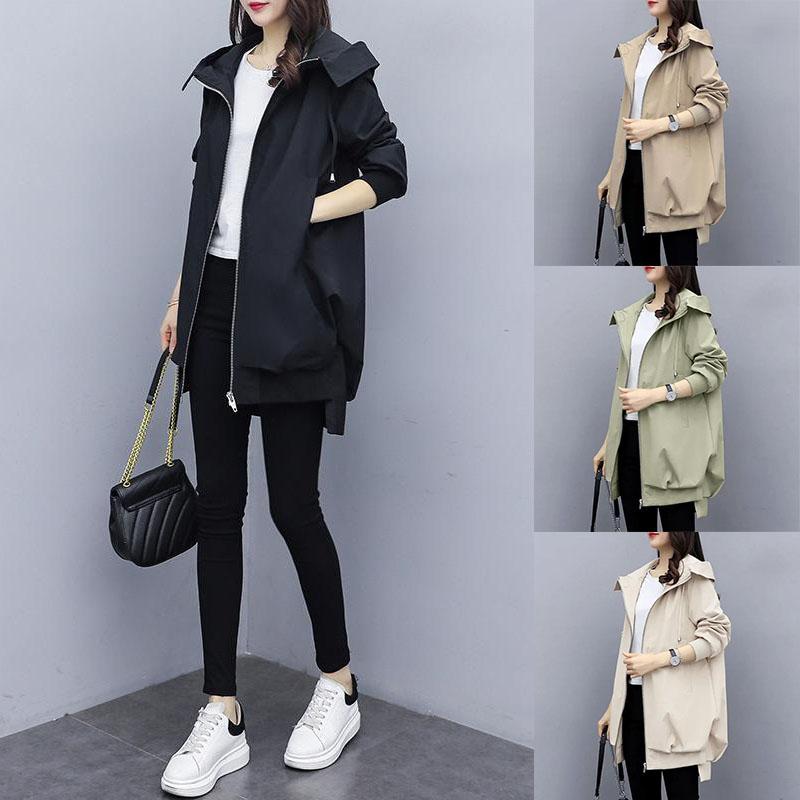 Spring Women Windbreaker Boutique Hooded Jacket Casual Coat Soft and Comfortable Top Long