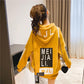 Large Size 200 Kg Mid-length Women's Sweater Autumn and Winter Fashion Trend Letter Printing Solid Color Plus Velvet Thick Women's Jacket